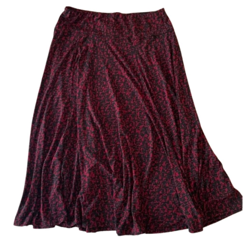 Chico's A line Skirt Red and Black Graphic print slinky flowy stretch M
